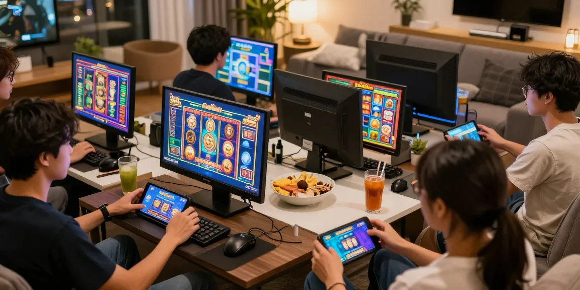 Players experiencing vibrant online gaming excitement with Garuda303 in a cozy living room.