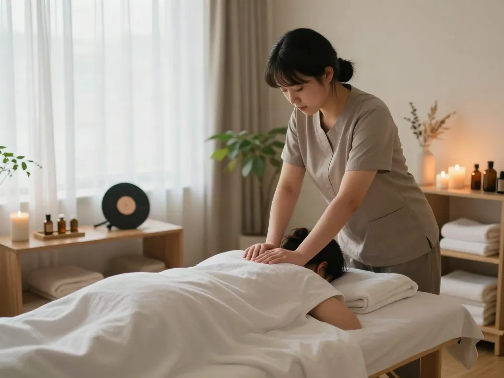 Experience a tranquil 부평출장마사지 in a cozy home setting with soothing elements.
