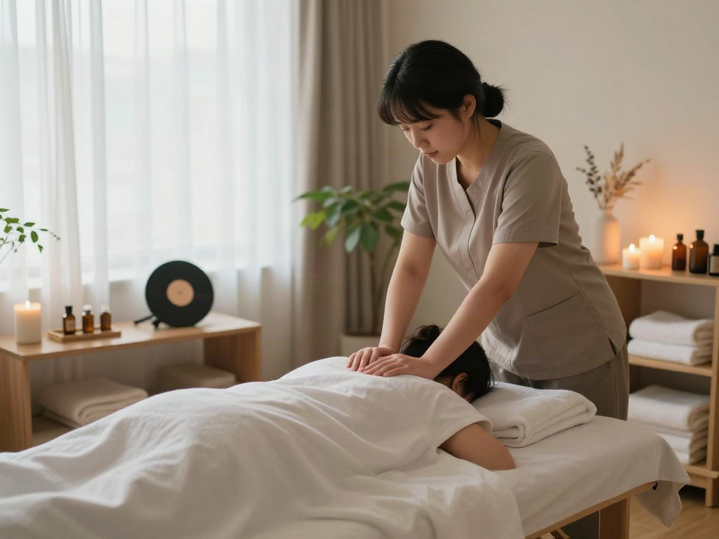 Experience a tranquil 부평출장마사지 in a cozy home setting with soothing elements.