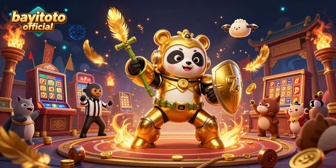 Engage with the bayitoto official casino through vibrant visuals of a dynamic mech-suit panda battle.