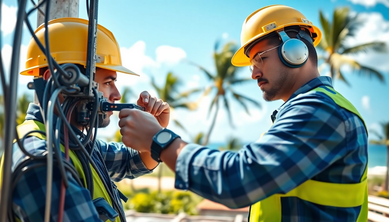 Engaged electrician apprenticeship hawaii with tools at a construction site in Hawaii.