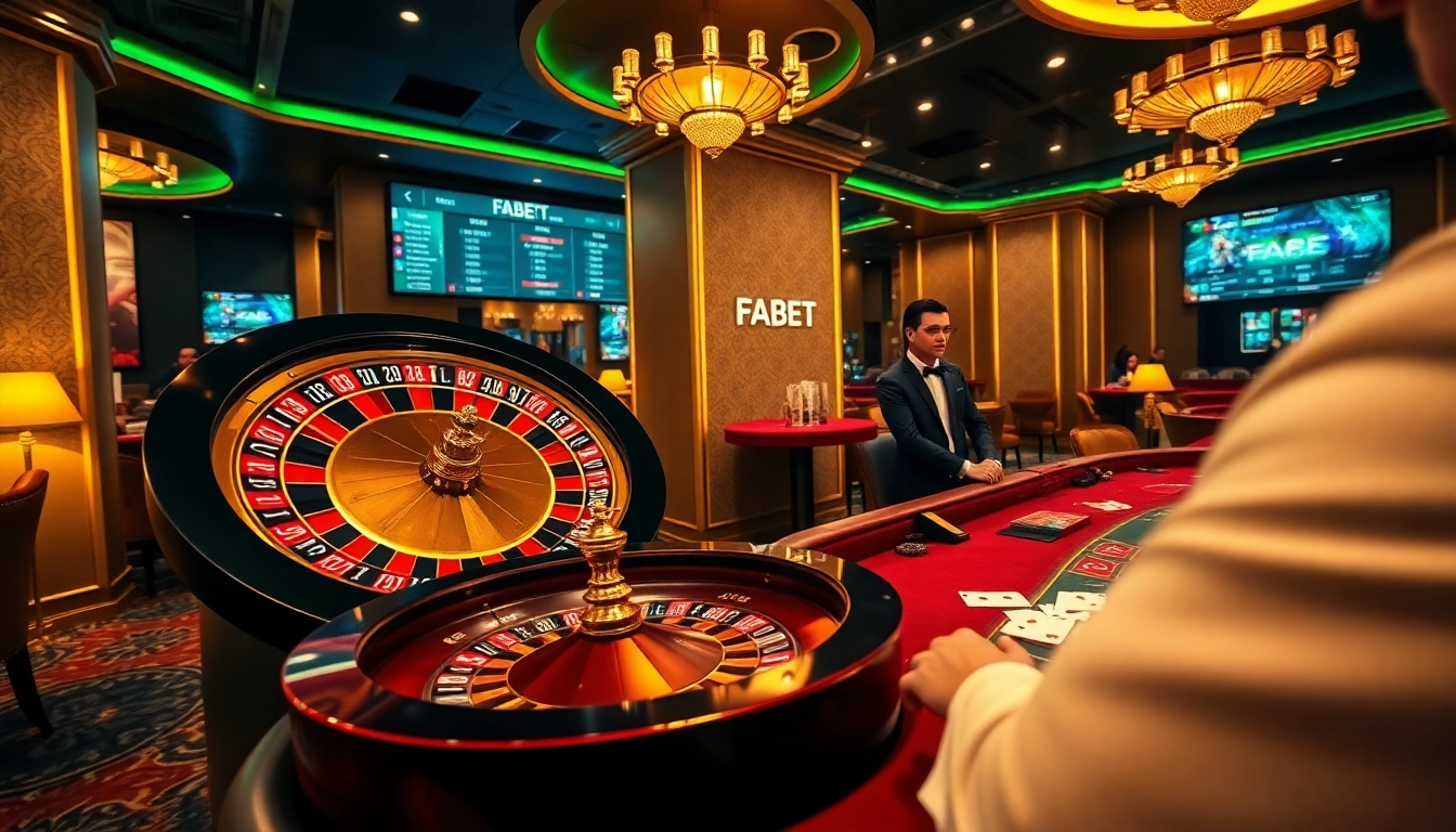 Experience the thrilling atmosphere of FABET with vibrant casino elements and interactive gaming.