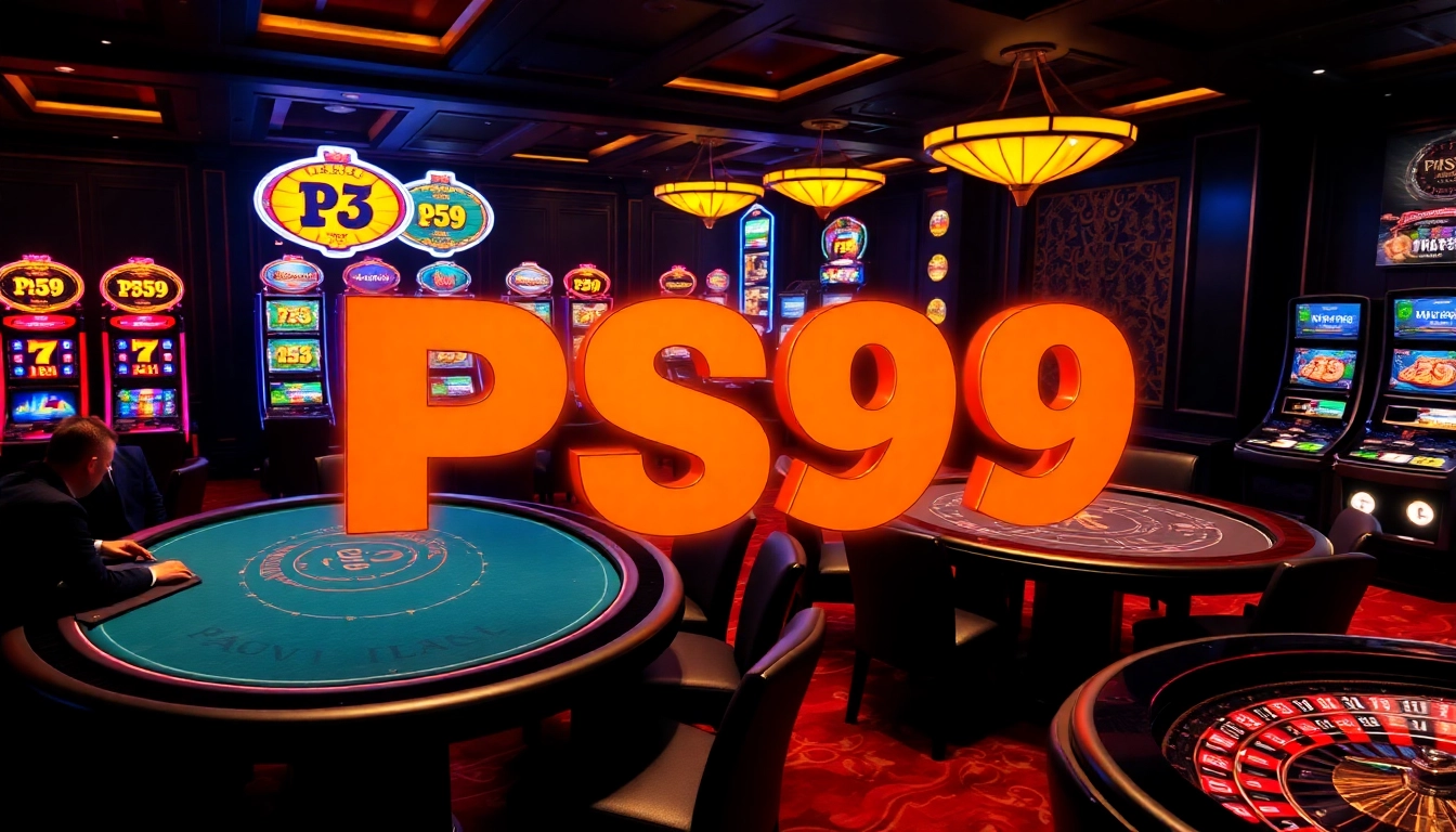 Players enjoying high-stakes poker and slot machines at PS99 casino.
