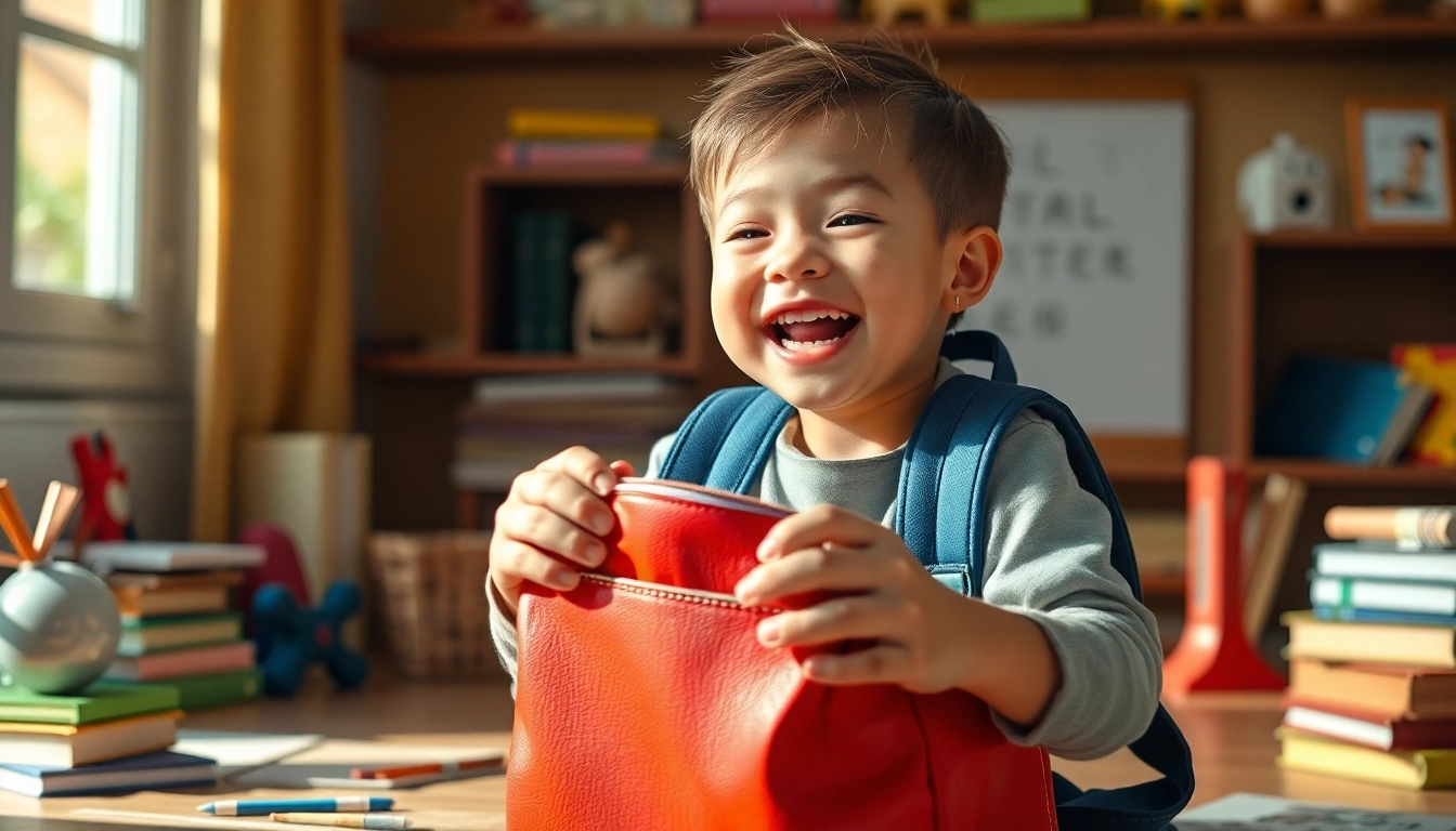 品質と鮮やかなデザインを強調する、鞄工房山本ランドセルの口コミを開封する興奮した子ども