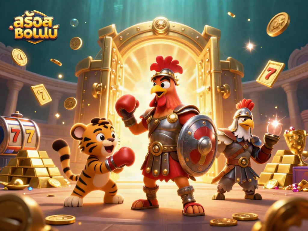 Experience the thrill of สล็อตออนไลน์ with a 3D gladiator rooster amongst dazzling casino riches.