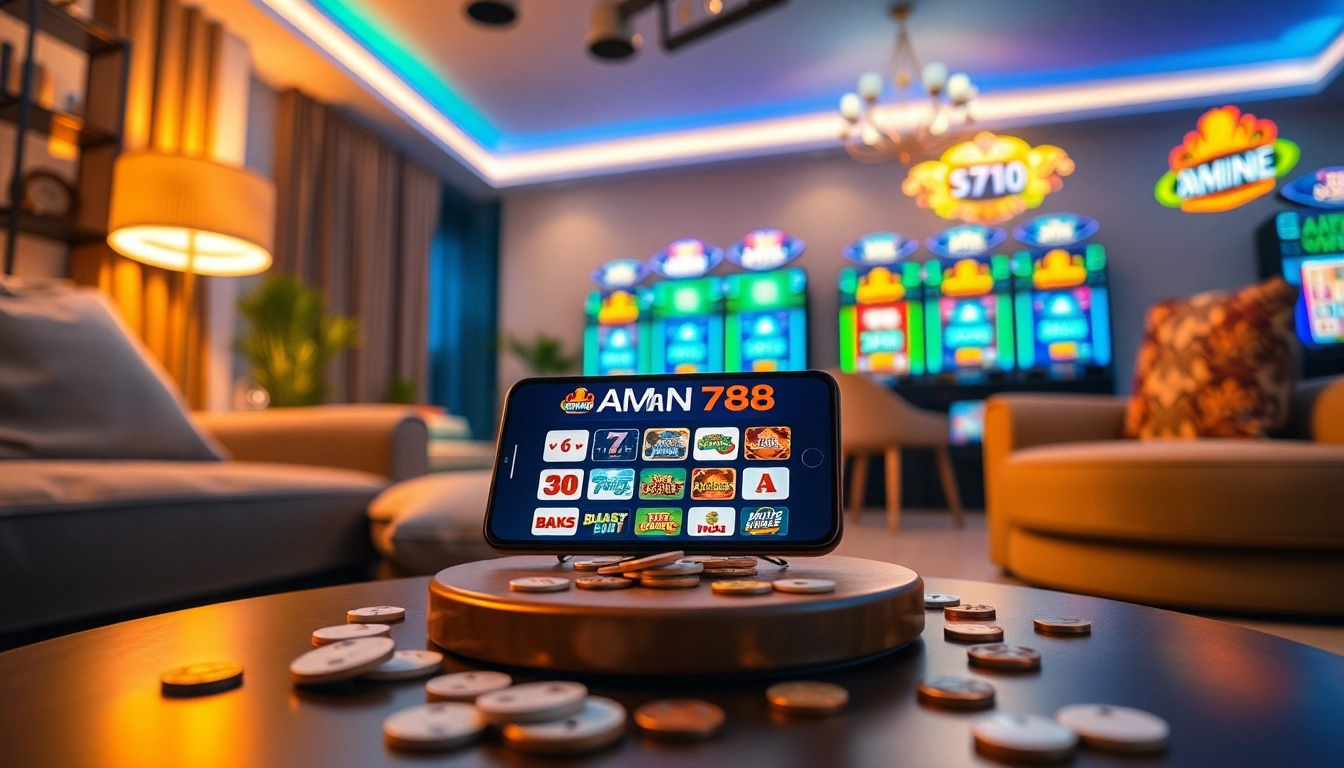 Engaging visual of AMAN788 mobile slot game platform with warm, inviting colors.