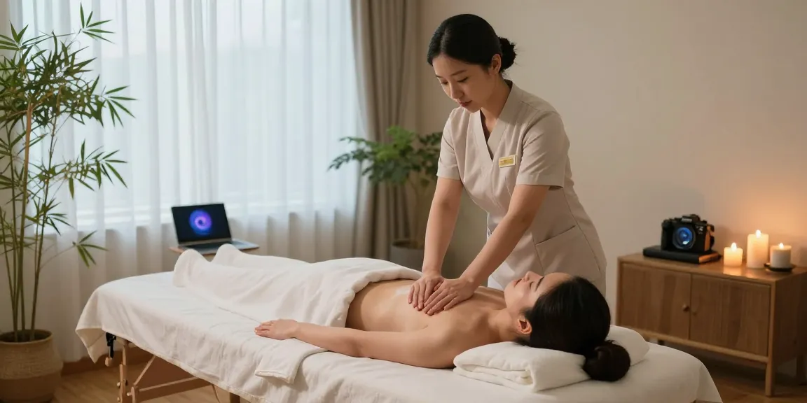 삼성동마사지 전문가가 아늑한 스파에서 고객에게 마사지를 제공하는 모습
