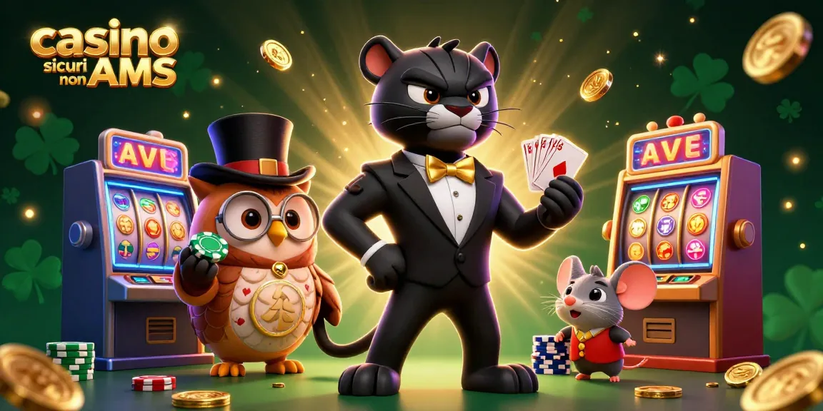 Vivi l'emozione dei casino sicuri non AAMS con la nostra affascinante illustrazione 3D che presenta personaggi ed elementi di gioco.