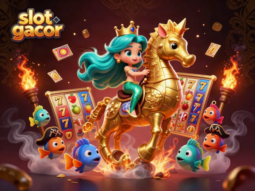 Spin the reels of slot gacor with a vibrant mermaid in a dazzling underwater casino scene.