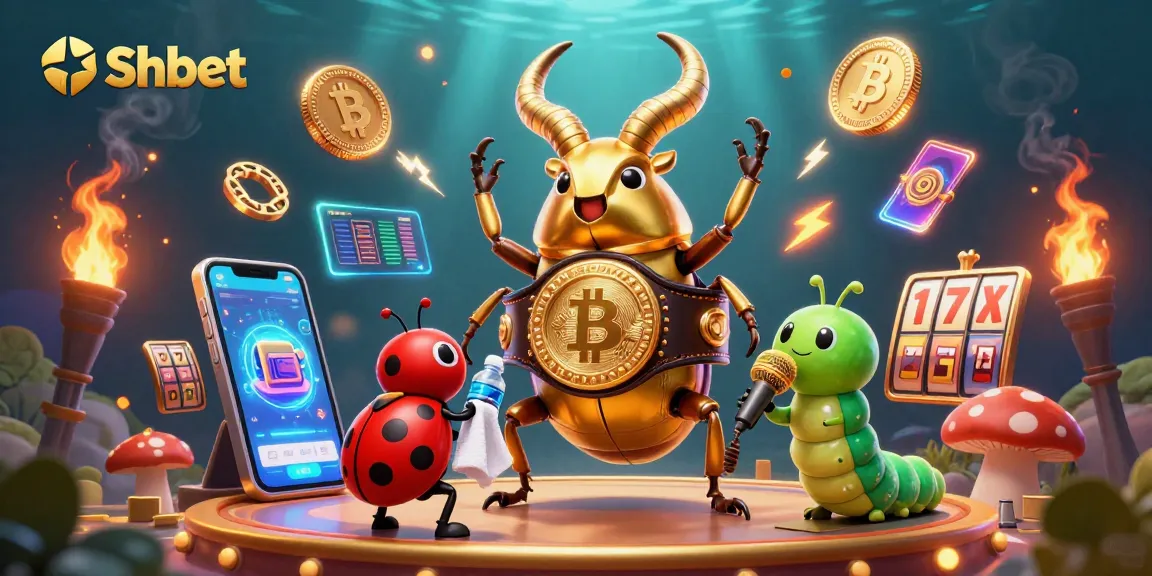 Win big at Shbet with a dynamic 3D casino scene featuring vibrant game elements and characters.