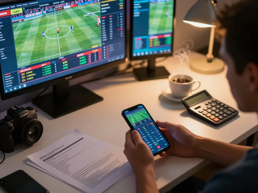 Fun88 sports betting action shows a person analyzing odds on a smartphone.