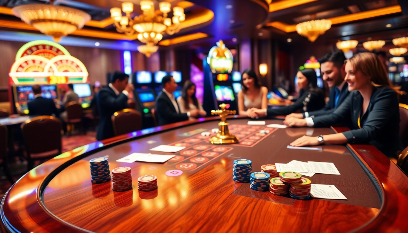 Experience the excitement of live casino games at ta88.biz with colorful poker chips and a spinning roulette wheel.