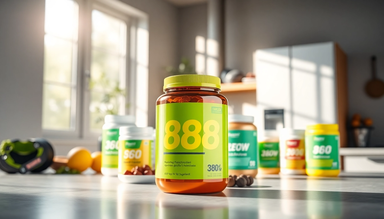 Showcasing the 888new sports nutrition supplement in a vibrant kitchen setting, promoting active lifestyles.
