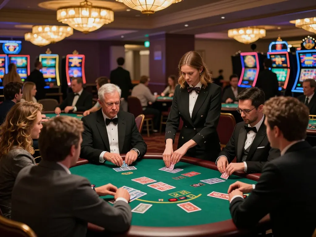 G28 players engaged in intense blackjack strategy at upscale casino tables.