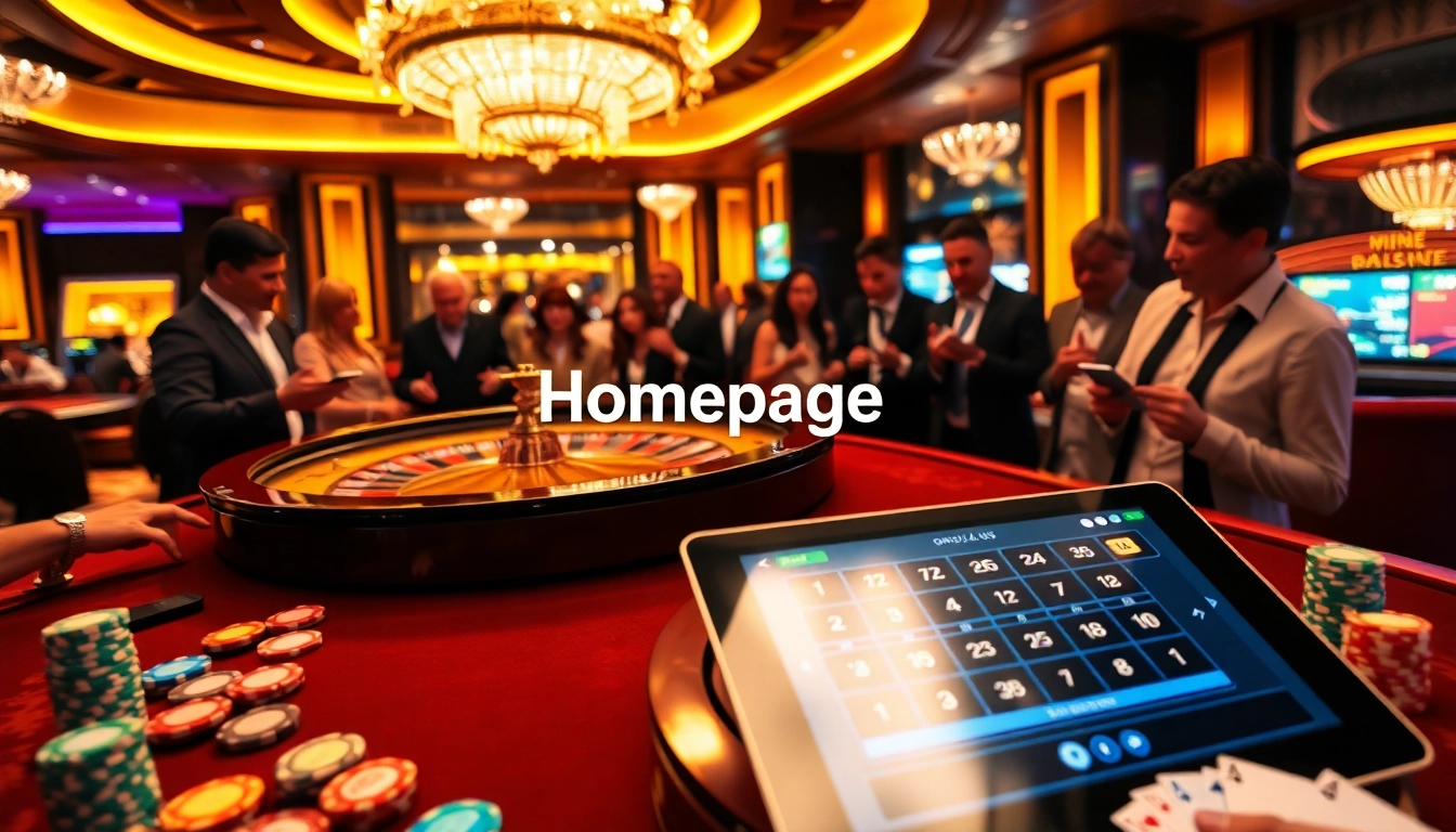 Exciting gambling atmosphere featuring a roulette table and the term Homepage.