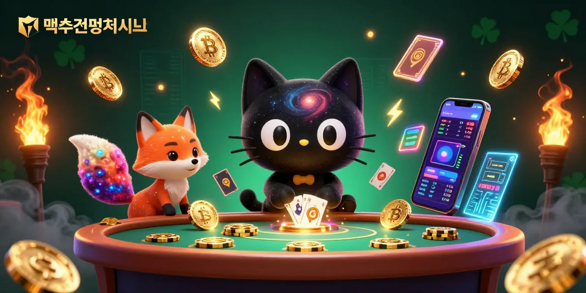 먹튀검증사이트에서 안전한 배팅 환경을 경험하는 캐릭터들이 금화와 카드들을 끌어당기는 모습