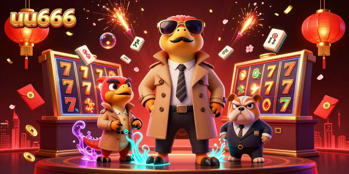 Experience the fun at uu666 casino with vibrant slot reels, lucky symbols, and animated characters in a 3D scene.