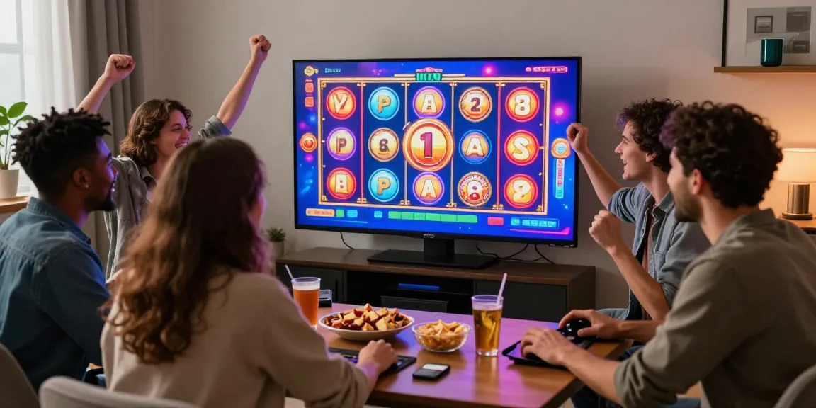 Pemain slot gacor di DIANA4D merayakan kemenangan bersama teman-teman, suasana akrab dan ceria.