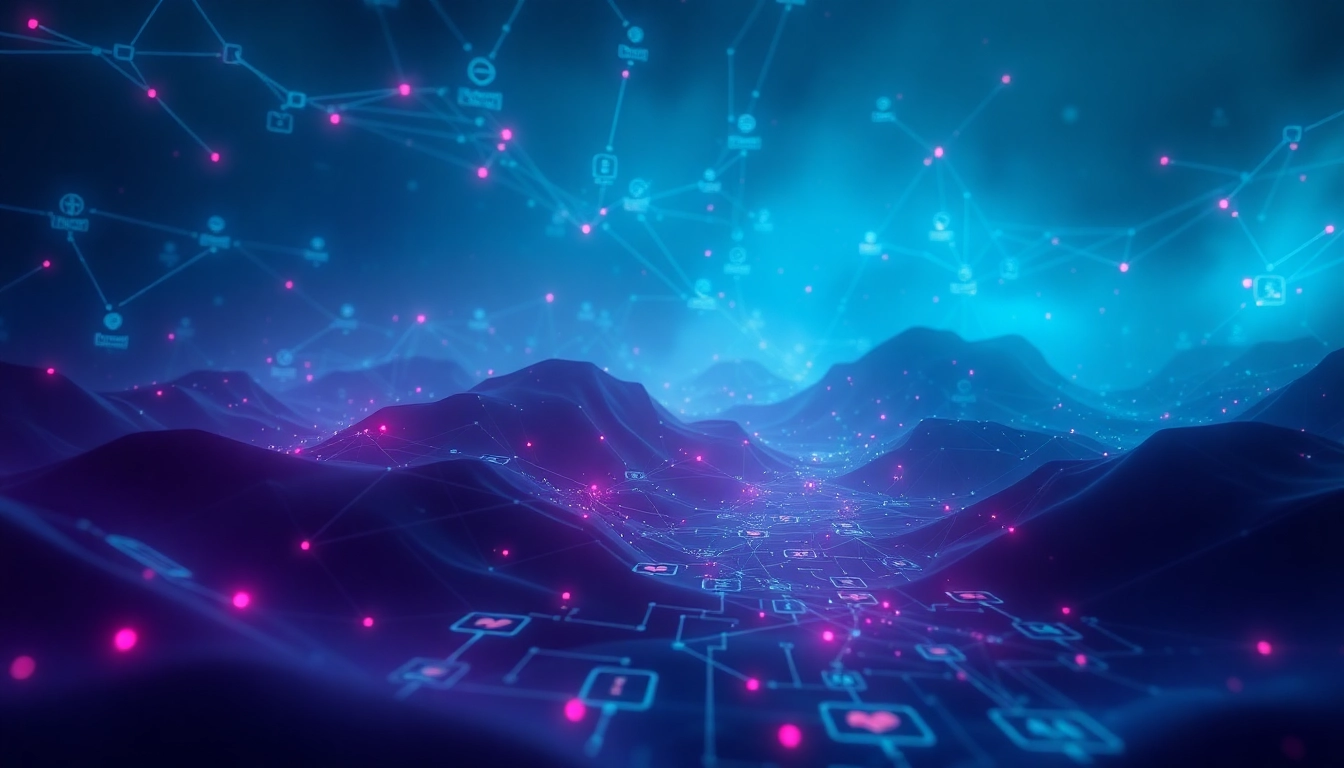 The hidden wiki 1 concept visualized through a mysterious digital landscape showcasing dark web links and .onion services.