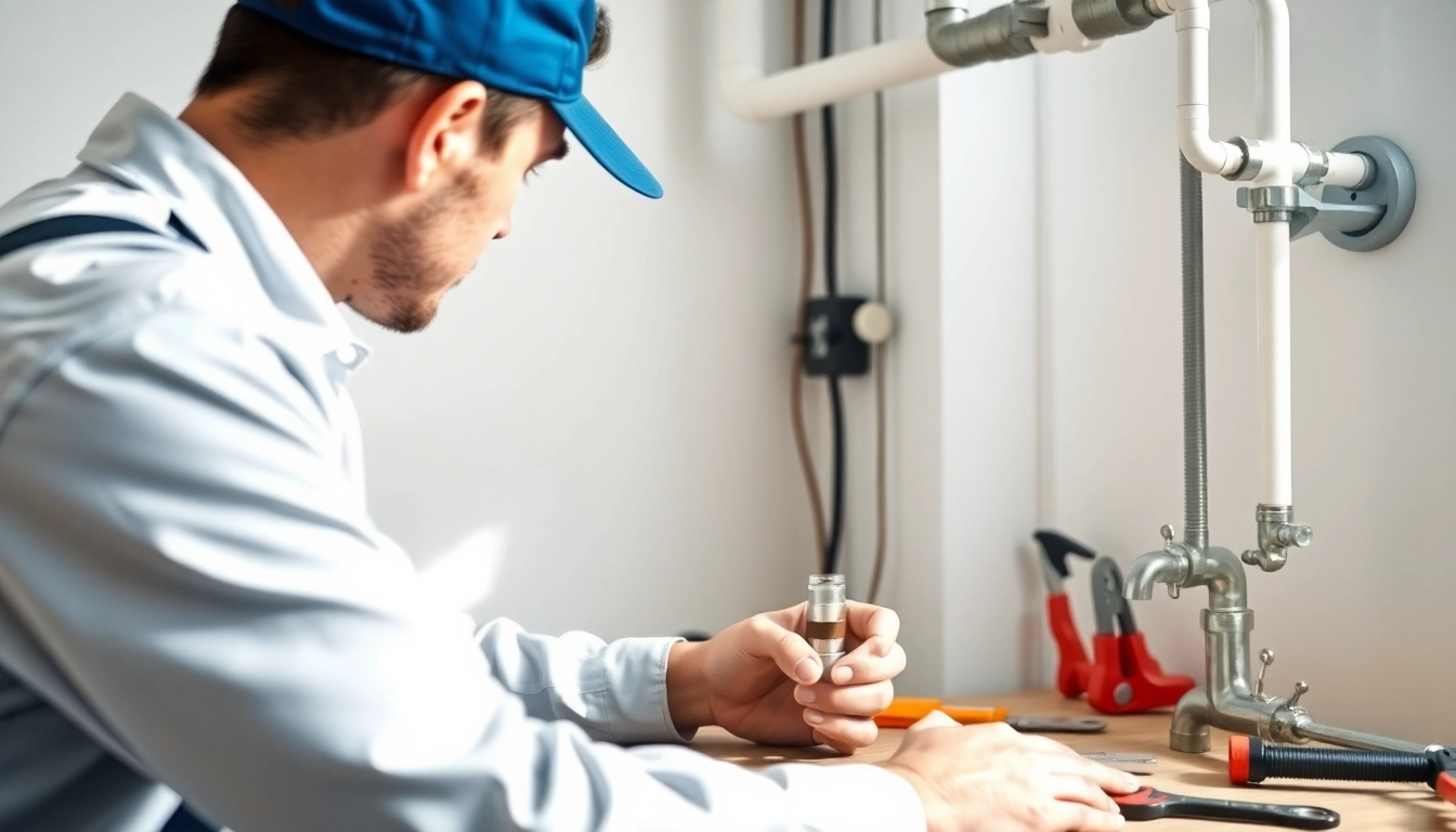 Plumber near me fixing a leak in a home plumbing system with expert tools.