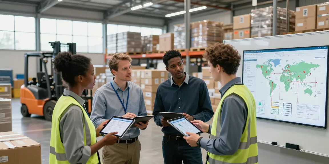 Effiziente Lagerlogistik in Dortmund mit einem Team, das internationale Transporte bespricht.