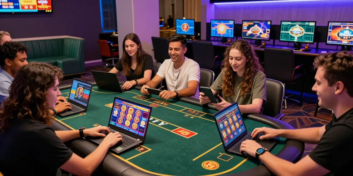 Open88 online gaming environment with friends enjoying diverse games and modern decor.