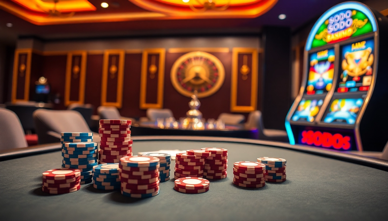 SODO Casino's exciting poker and roulette scene showcasing vibrant gameplay action.