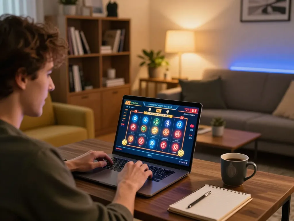 Engaging online gameplay at Nhà Cái SC88, showcasing a player's strategic moment in a cozy home setting.