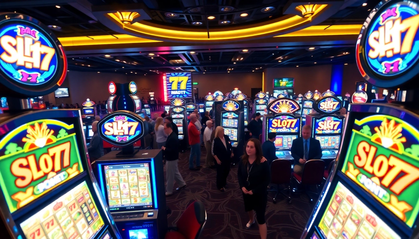 Menampilkan permainan Slot77 dengan mesin slot berwarna cerah yang menarik perhatian.
