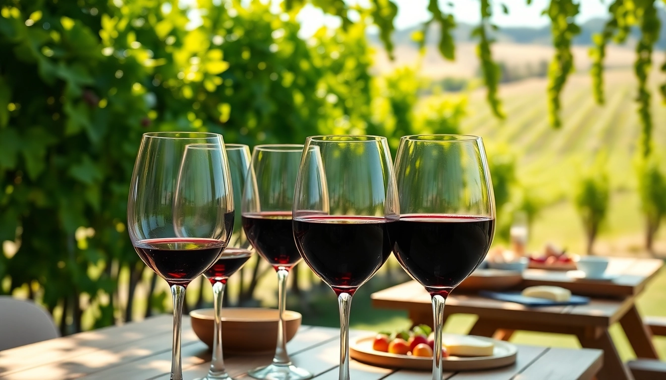 Experience Clarksburg wine tasting with elegantly arranged wine glasses in a sunny vineyard.