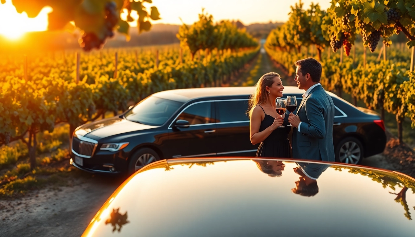 Experience limo wine tasting tours with a luxurious limousine amidst scenic vineyards.