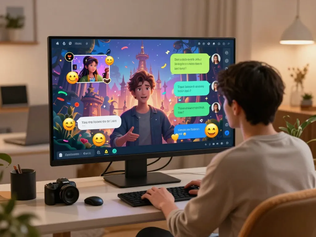 Engaging sex chat ai experience on a dynamic virtual platform in a cozy setting.