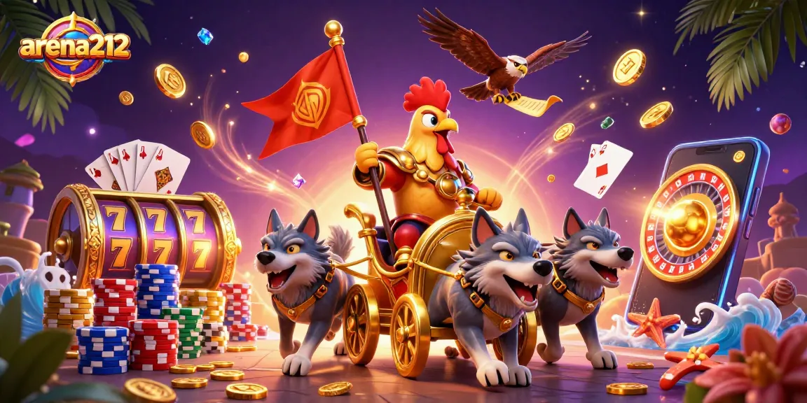Menggandakan keberuntungan dengan simbol arena212, ilustrasi kasino penuh warna dan detail.