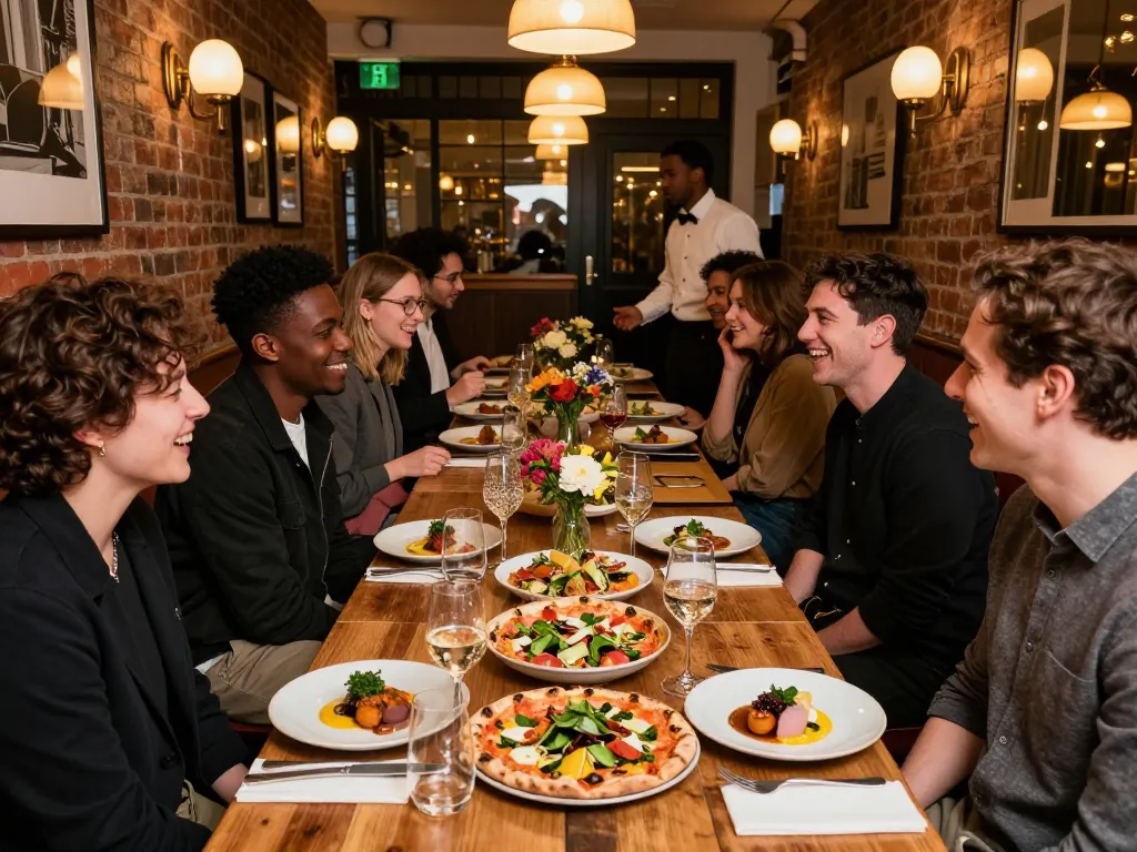 Enjoy a delicious meal showcasing the best restaurants in London with friends in a trendy setting.