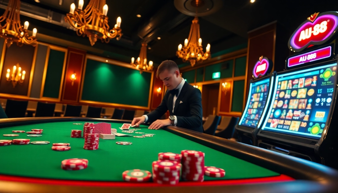 Engage with AU88's thrilling gaming atmosphere at a luxury casino table.