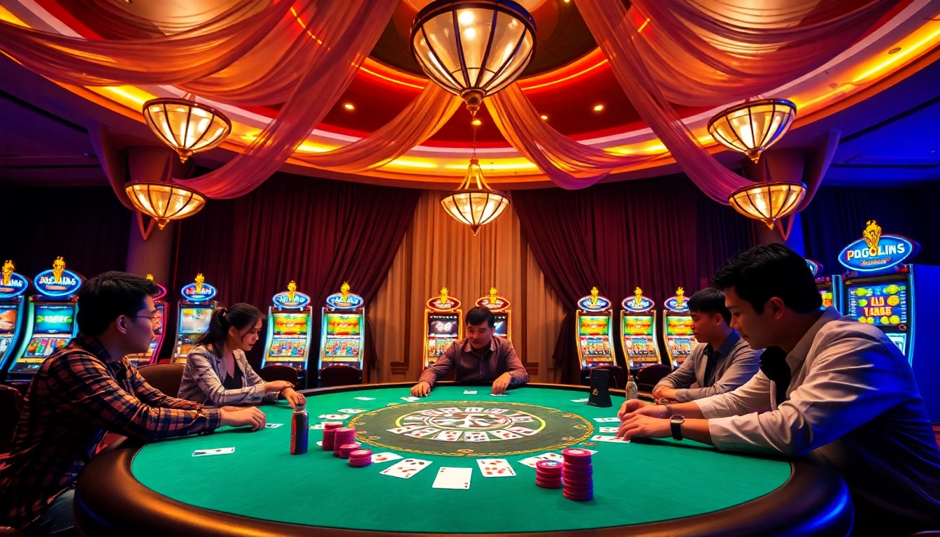 Experience thrilling gaming at 8qbet's luxurious casino with poker chips and vibrant slot machines.
