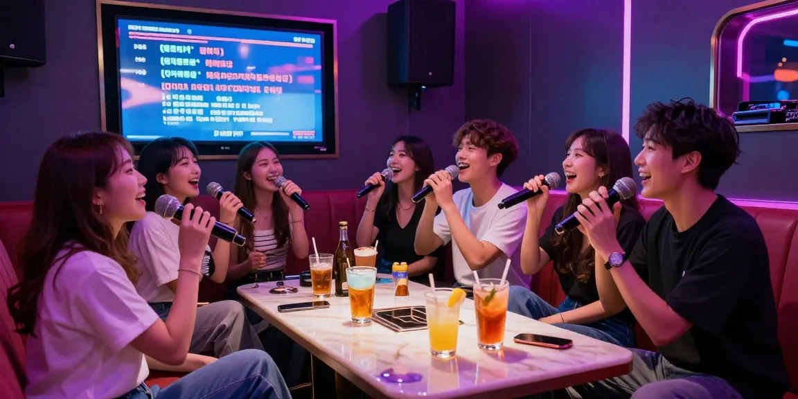 강남가라오케에서 친구들과 즐거운 밤을 보내는 장면, gangnamtune.com/에서 확인하세요.