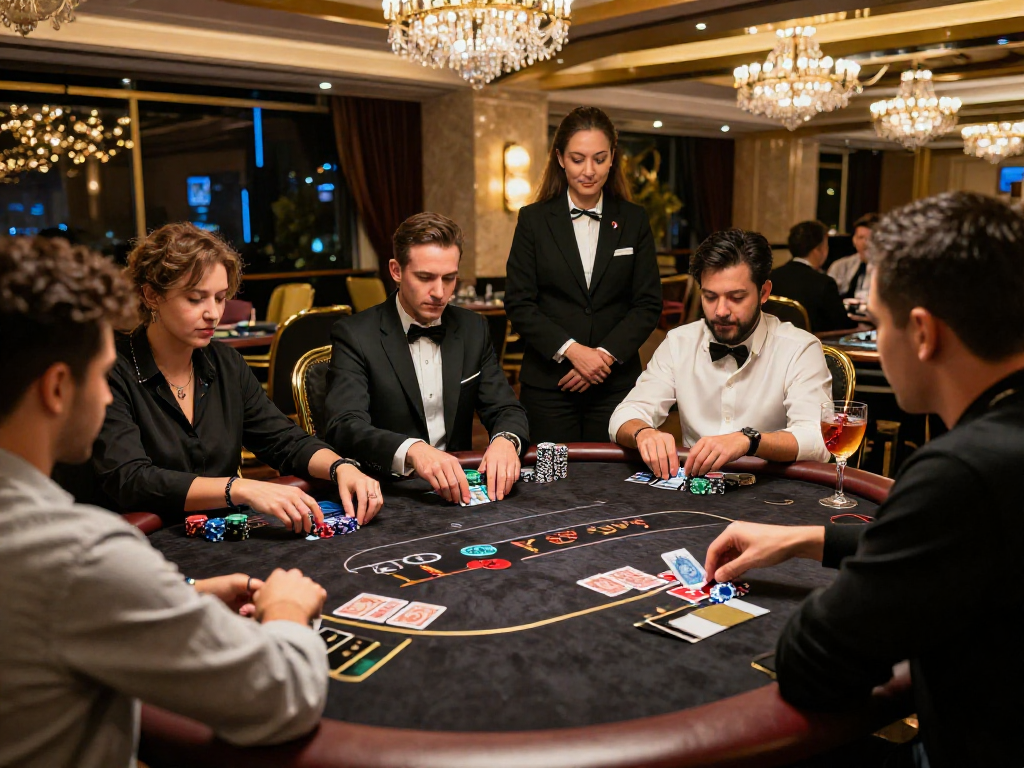 Players enjoying a luxurious gaming experience at ROKOK88 casino, showcasing black and gold elegance.