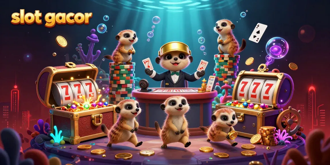 Experience slot gacor excitement with playful meerkats in a vibrant casino underwater setting