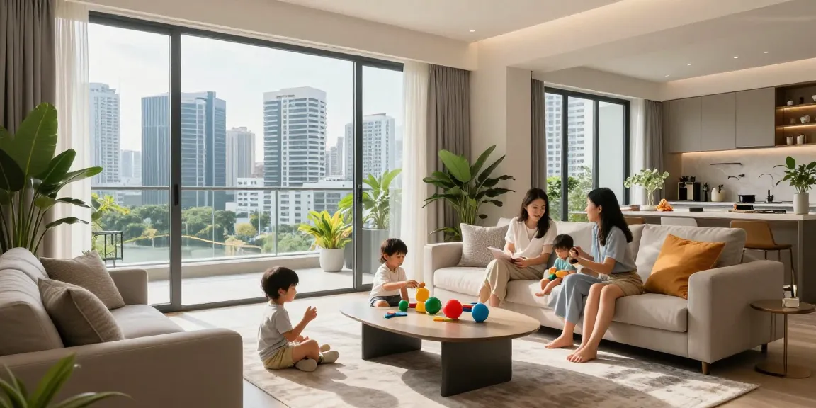 Tanjong Rhu Residences family enjoying a cozy living space with skyline views.
