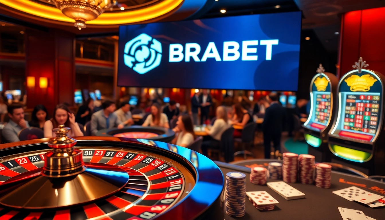 BRABET casino scene showcasing roulette and poker excitement with vibrant atmosphere.