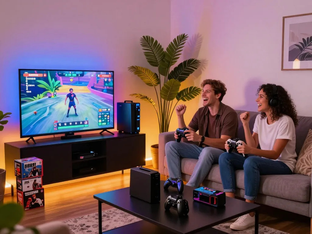 Engaged players enjoying a vibrant porn game online in a stylish gaming lounge setting