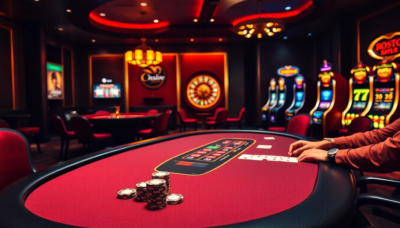 Engaging scene of players at a poker table at nhà cái cm88 showcasing exciting gambling action.