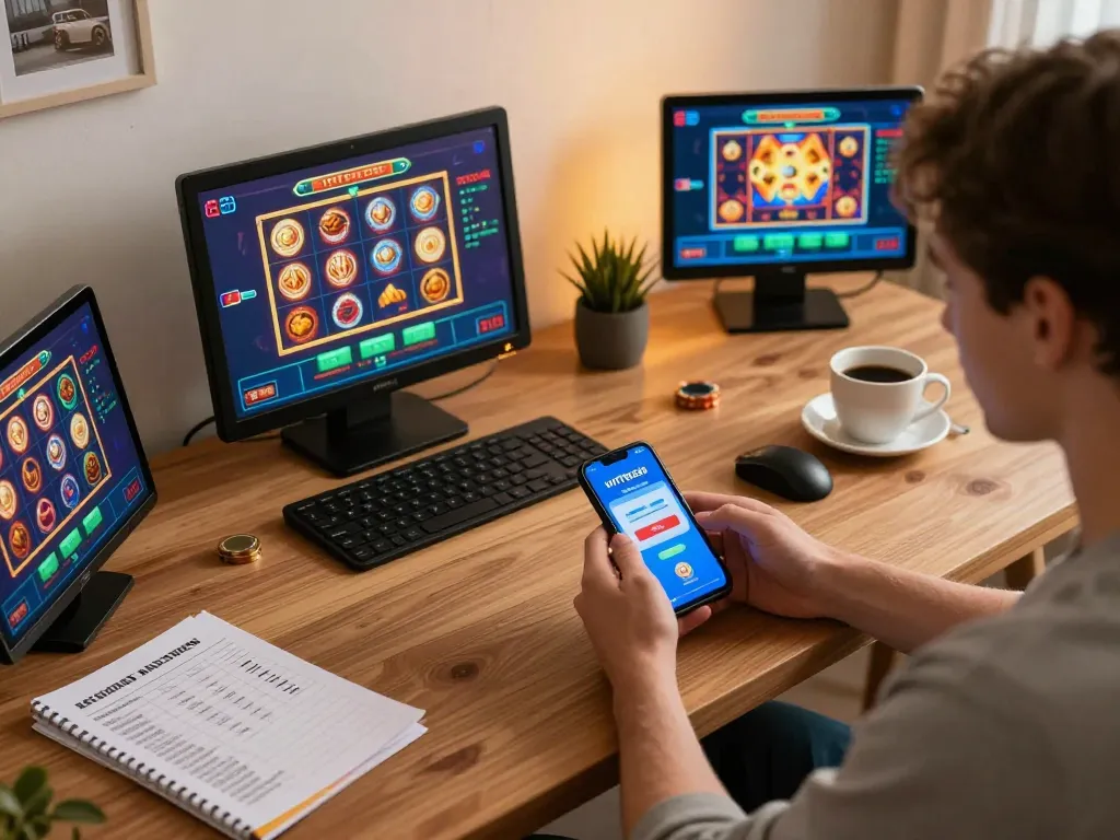 Player accessing hytw3339 đăng nhập on mobile app, engaged in online gaming action at home.