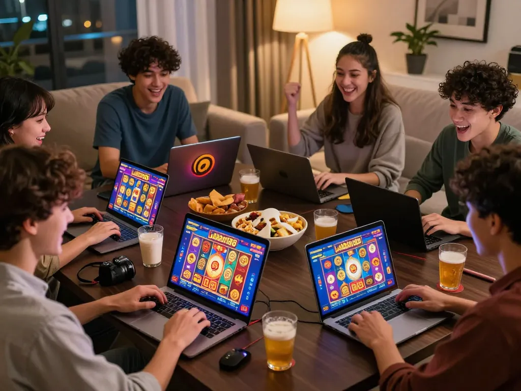 Suasana permainan online yang menarik dengan laoban188, berbagai pemain merayakan kemenangan.