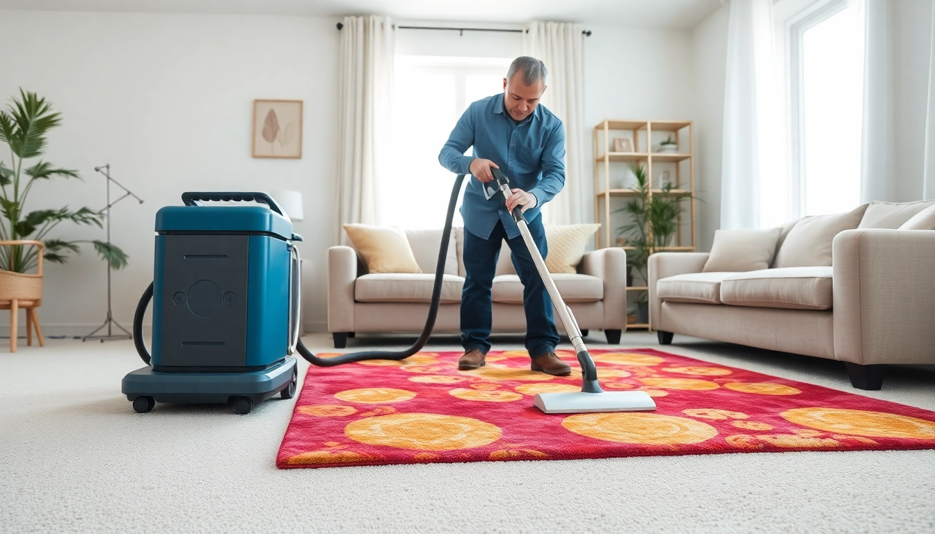 Reliable carpet cleaners lincoln ca working on a vibrant area rug in a bright living room.