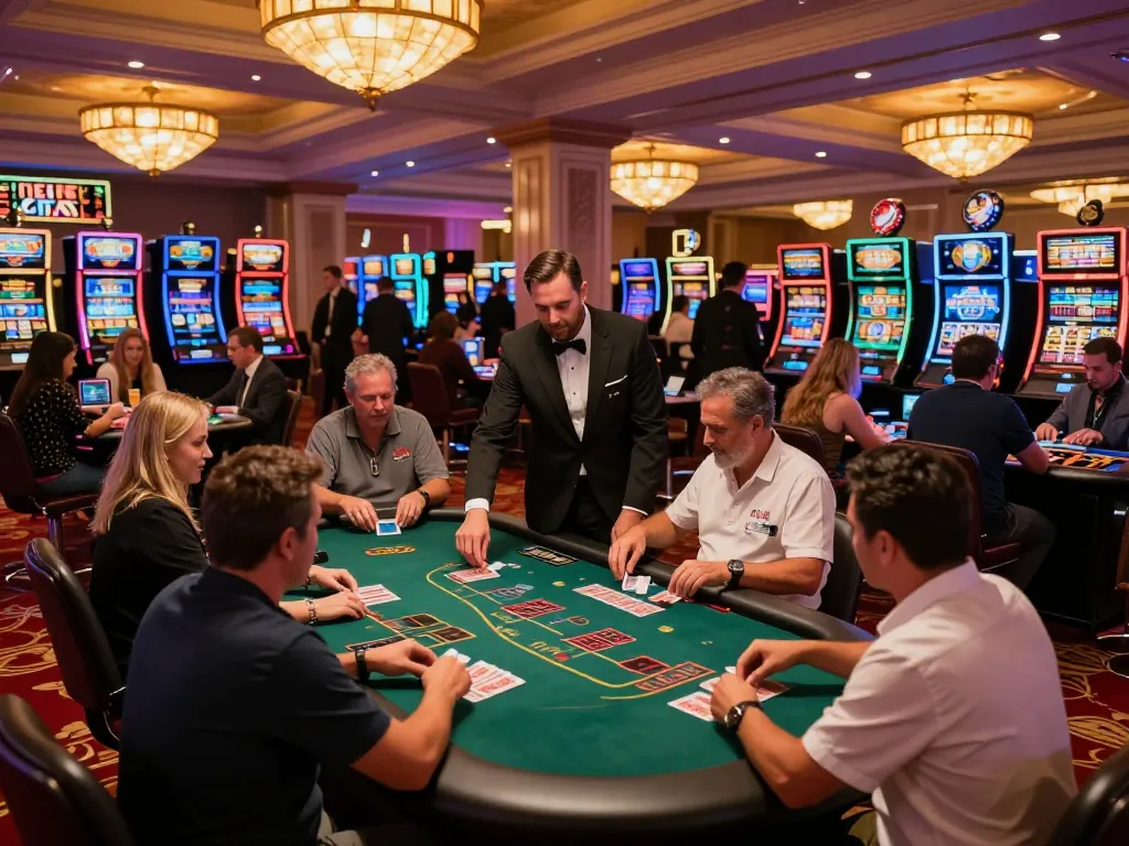 Engaging blackjack players strategizing their next moves at a vibrant casino, featuring giường bệnh nhân as a metaphor for thoughtful planning.