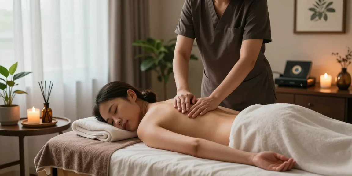 마사지 치료 중 편안한 스파 환경에서의 모습.