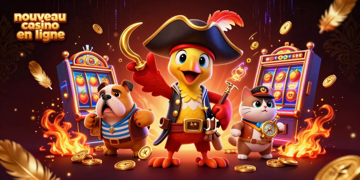 Découvrez le nouveau casino en ligne avec un pirate, un bulldog et un chat dans une scène passionnante.
