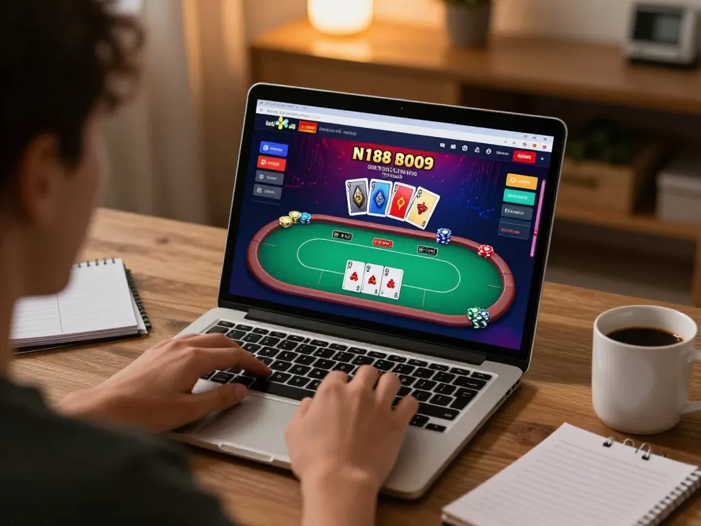 N188 online casino interface displaying poker action, enhancing strategic gameplay.